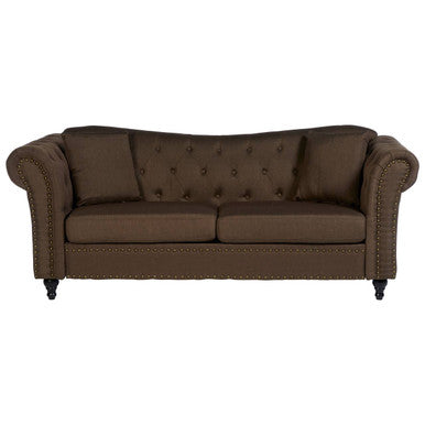 Brown sofa with buttoned backrest on a white background