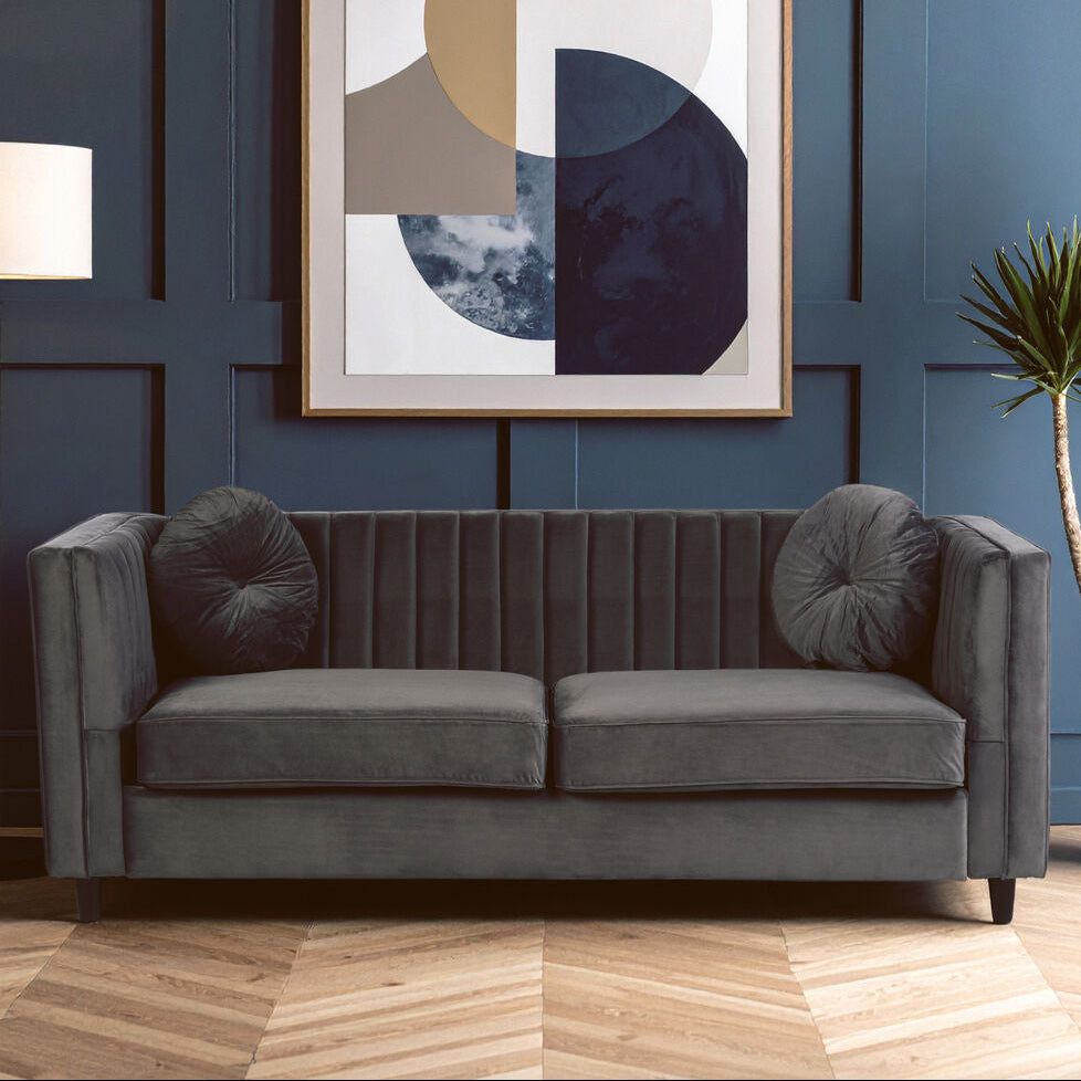 3 Seater Grey Velvet Sofa, Farah - image 1