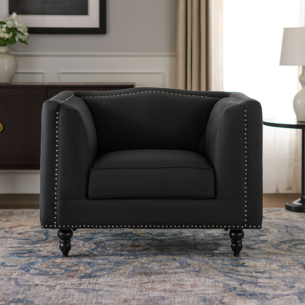 Feya Black Fabric Chair with Stud Detail - image 2