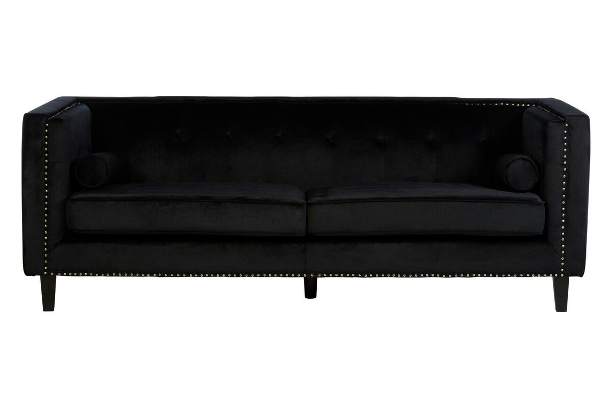 Felisa 3 Seat Black Velvet Sofa - Image 1