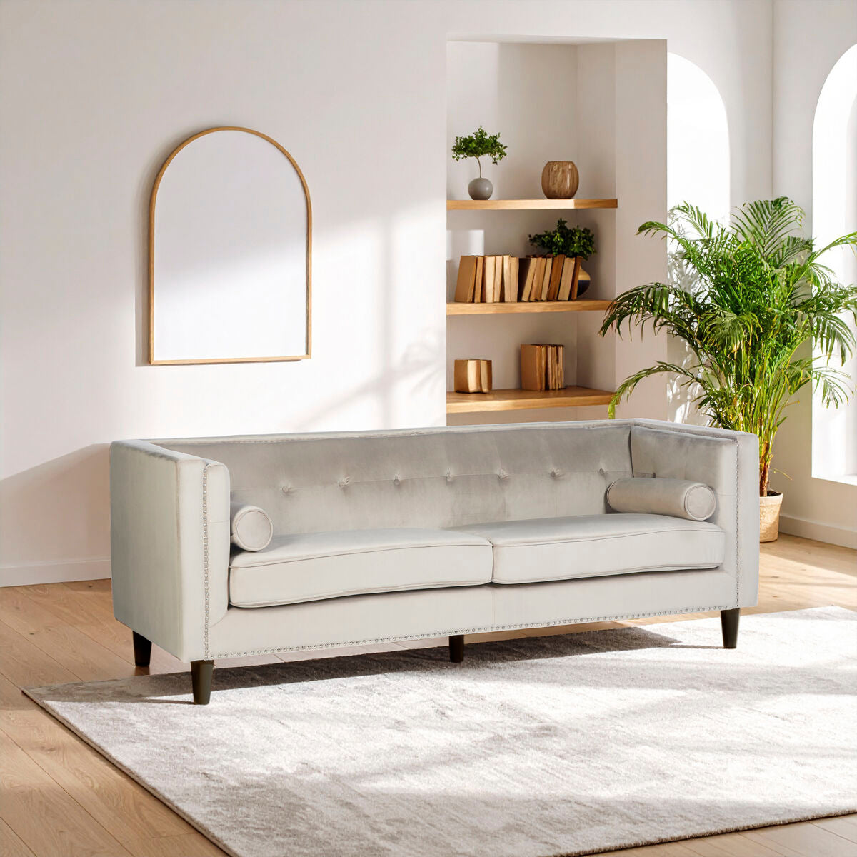 Felisa 3 Seat Mink Velvet Sofa.