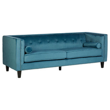3 Seater Teal Blue Velvet Sofa, Felisa