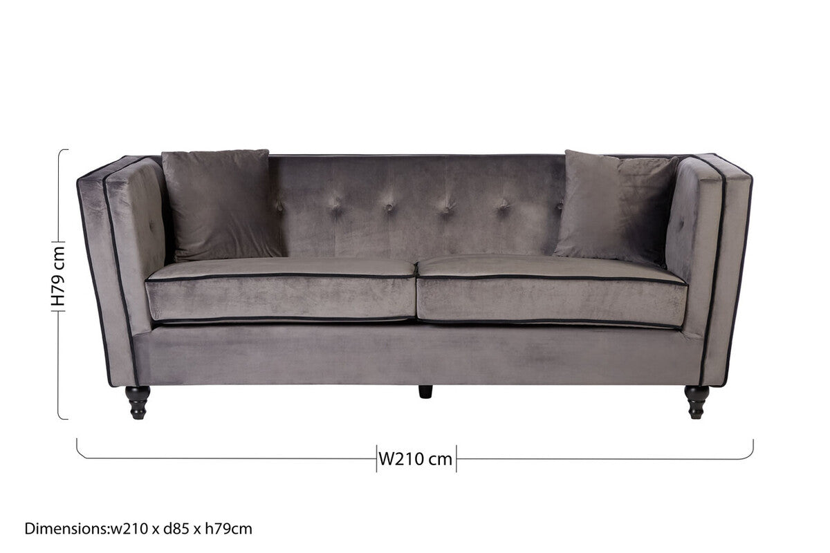Ferris 3 Seat Grey Velvet Sofa
