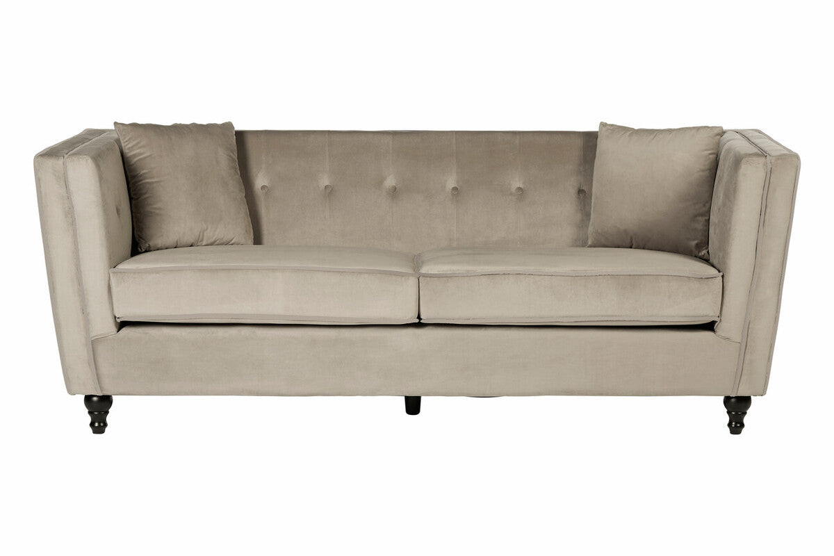 Beige sofa with tufted backrest on a white background