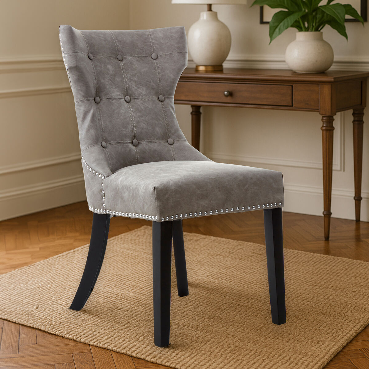 Daxton Grey Leather Effect Dining Chair - image 1