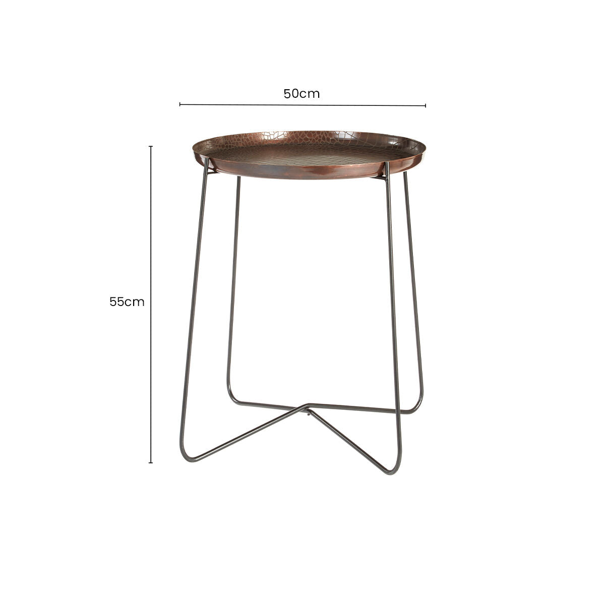 Hege Crocodile Texture Copper Finish and Black Round Side Table
