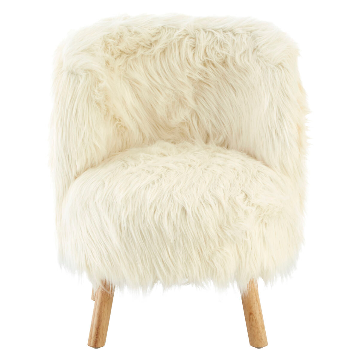 Chair with white fluffy fur cover on a white background