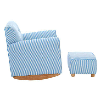 Kids Blue And White Stripe Rocker With Footstool