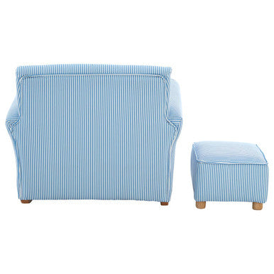 Kids Blue And White Stripe Rocker With Footstool