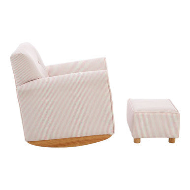 Kids Pink And White Stripe Rocker With Footstool