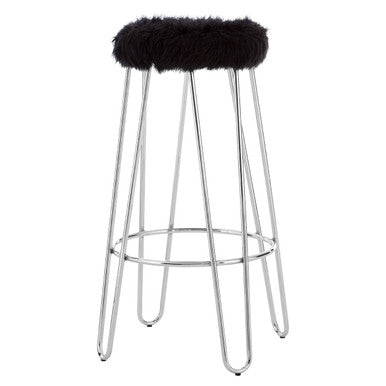 Bar stool with black fur cushion on a white background