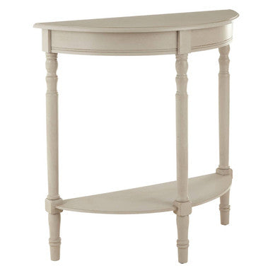 Heritage Grey Putty Wooden Half Moon Console Table with Lower Shelf
