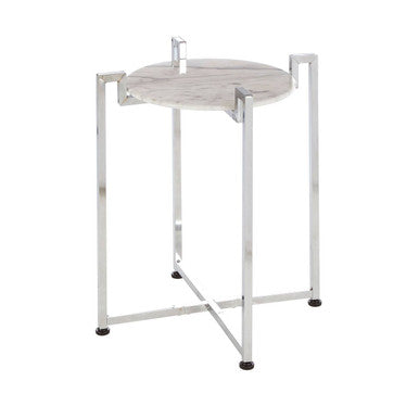 Cibal White Marble Side Table With Chrome Base - image 2