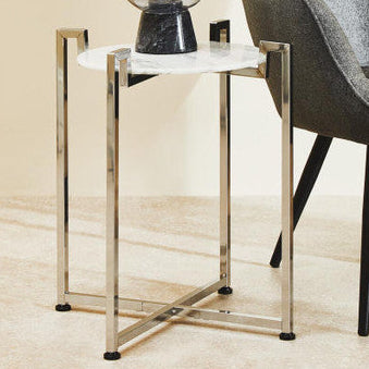 Cibal White Marble Side Table With Chrome Base - image 1