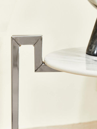 Cibal White Marble Side Table With Chrome Base