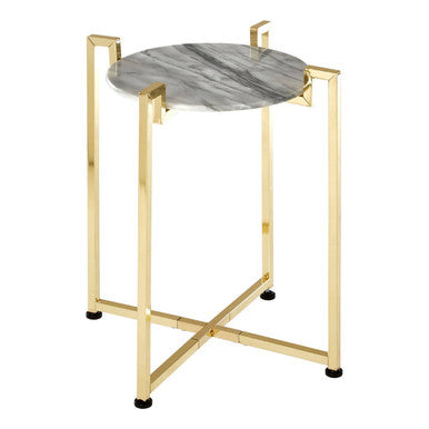 Cibal White Marble Side Table With Warm Gold Base