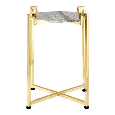 Cibal White Marble Side Table With Warm Gold Base - image 2