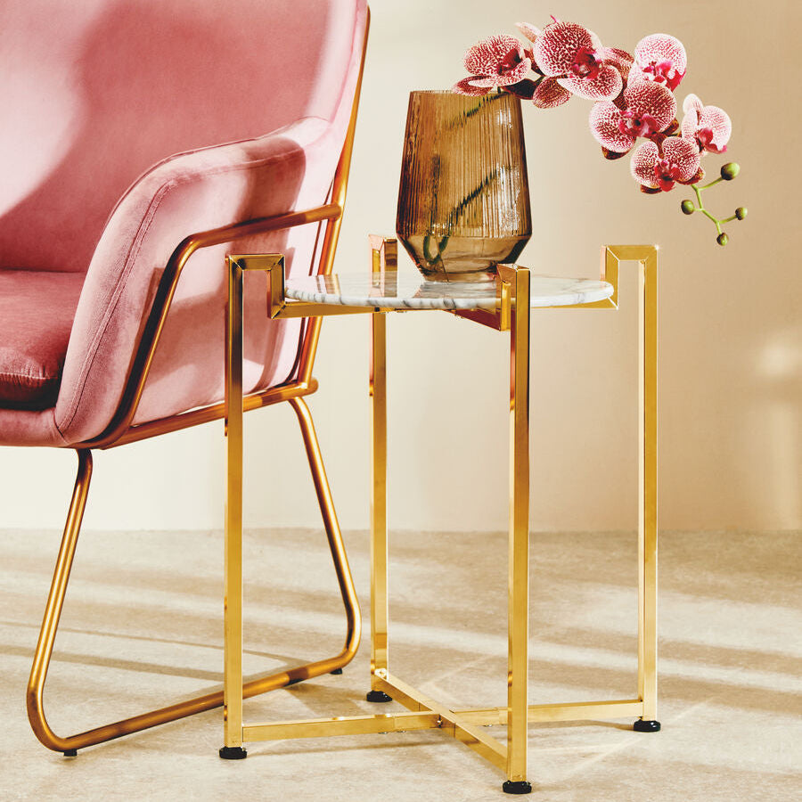 Cibal White Marble Side Table With Warm Gold Base - image 1