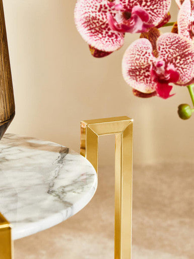 Cibal White Marble Side Table With Warm Gold Base - image 6