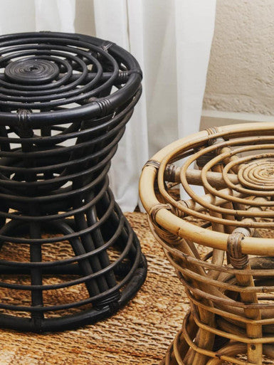 Maka Black Natural Rattan Stool