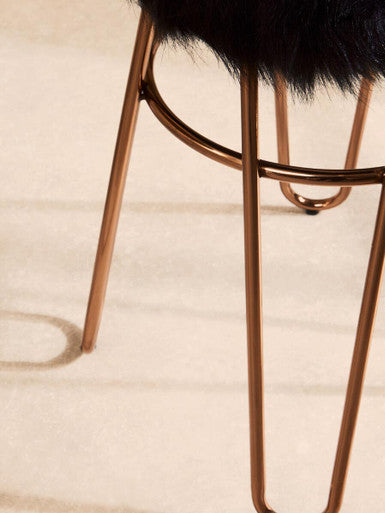 District Faux Fur Rose Gold Finish Stool