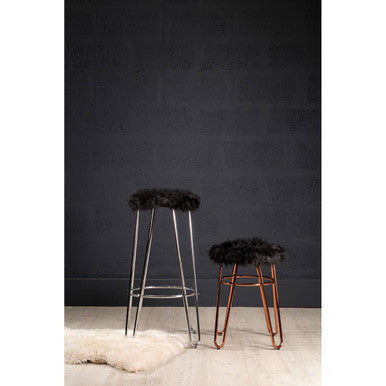 District Faux Fur Rose Gold Finish Stool