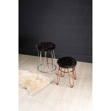 District Faux Fur Rose Gold Finish Stool