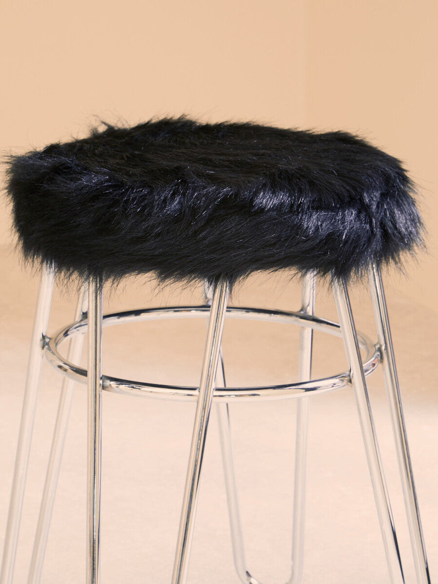 District Black Faux Fur Stool
