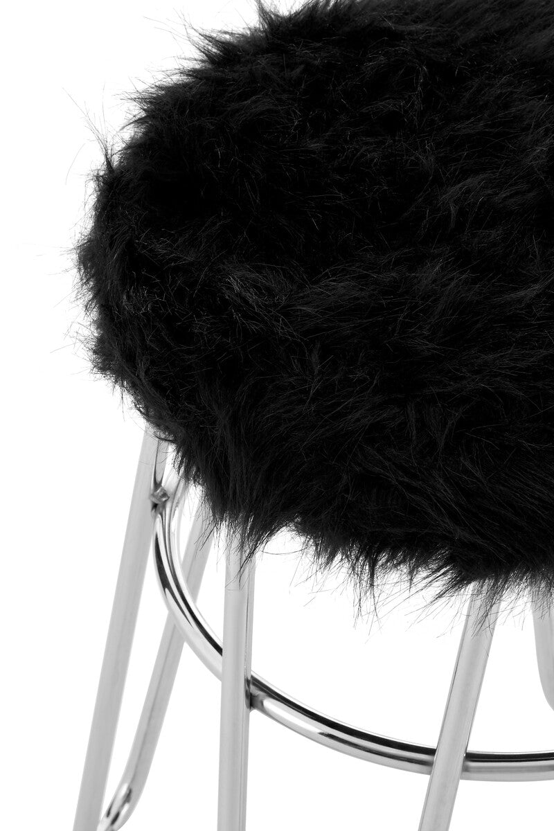 District Black Faux Fur Stool
