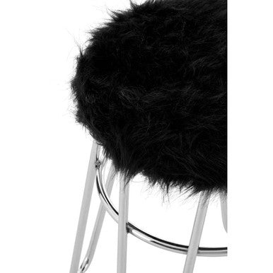 District Black Faux Fur Stool