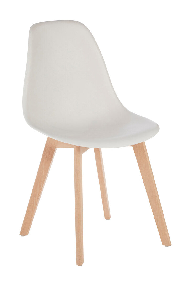 White chair with wooden legs on a white background