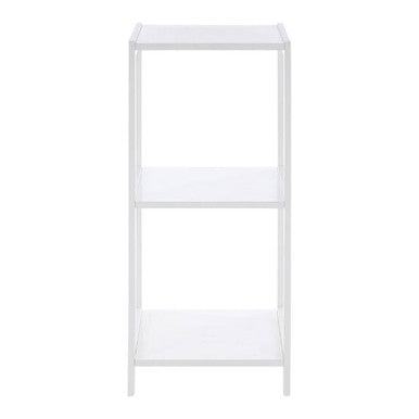 White metal side table with two shelves on a white background