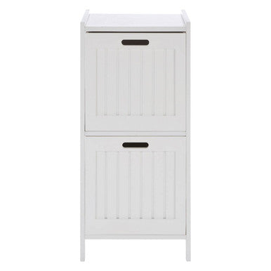 White cabinet with two doors on a white background