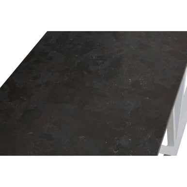 Black Stone Top Coffee Table with White Alder Wood Carved Base, Monas