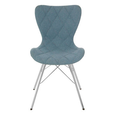 Blue chair with a diamond pattern on a white background