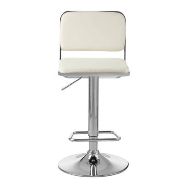 White bar stool with a chrome base on a white background