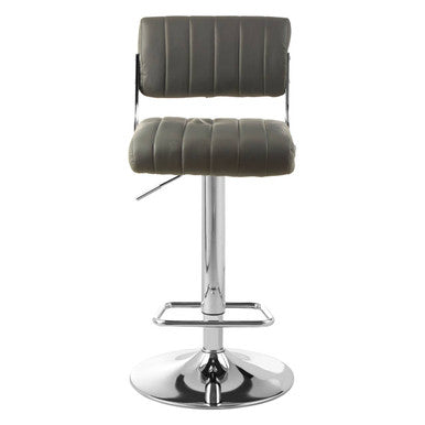 Gray bar stool with a chrome base on a white background