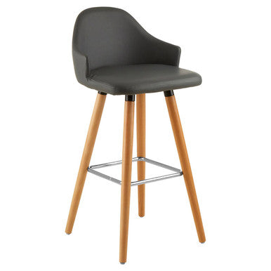 Stockholm Grey Faux Leather Bar Stool with Beechwood Legs
