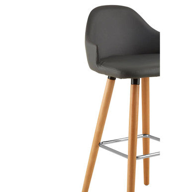 Stockholm Grey Faux Leather Bar Stool with Beechwood Legs