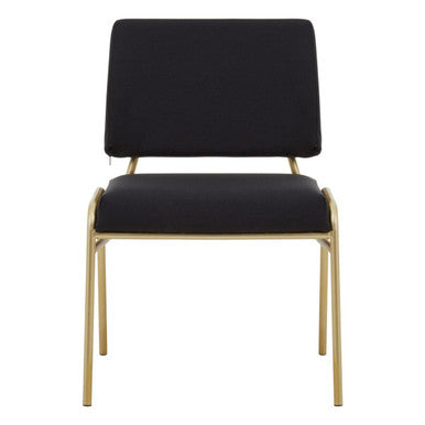 Black upholstered chair with gold frame on a white background