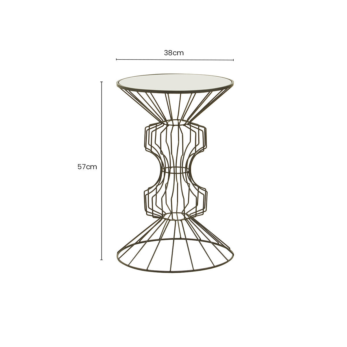 Mirrored Glass Top Side Table with Black Finish Concertina Wireframe Metal Base, Yaxi