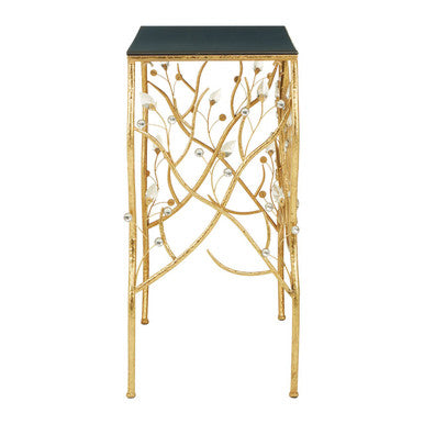 Yaxi Rectangular Console Table With Gold Frame And Black Top