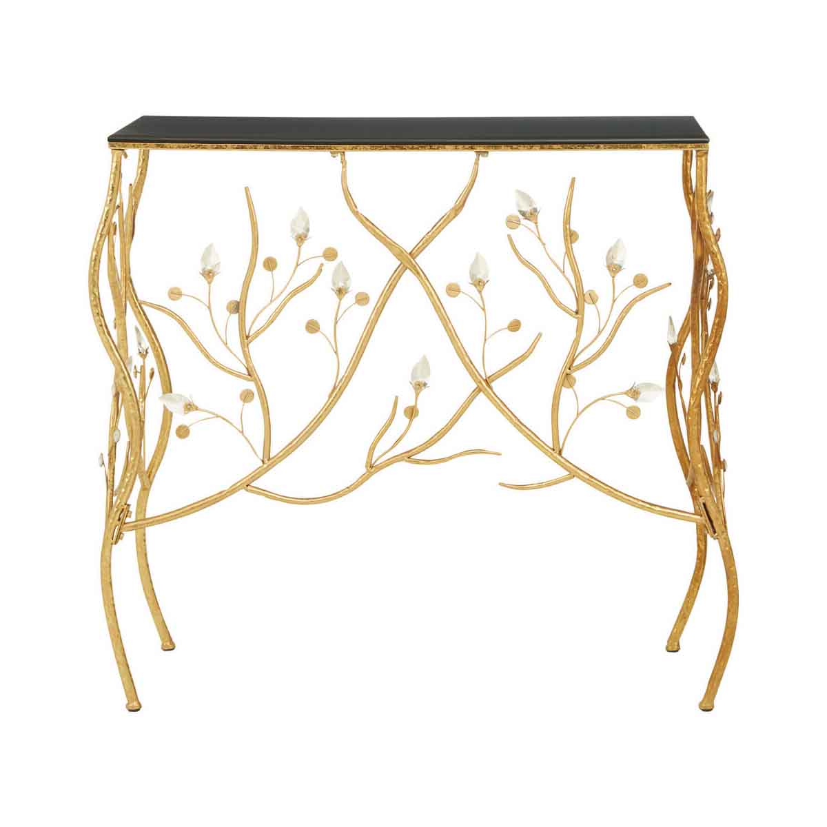 Yaxi Rectangular Console Table With Gold Frame and Black Top