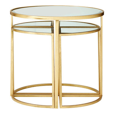 Set of 5 Champagne Gold Wood and Metal Nesting Tables with Glass Top | Farran