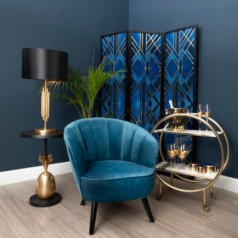 Regents Park Blue Velvet Curved Chair - image 2