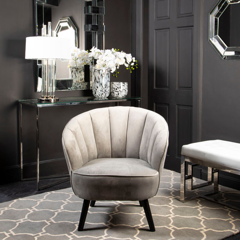 Regents Park Grey Velvet Curved Chair - image 1