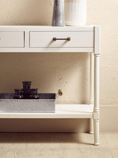 White Wooden Console Table with 2 Storage Drawers and Lower Open Shelf, Heritage