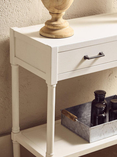 White Wooden Console Table with 2 Storage Drawers and Lower Open Shelf, Heritage