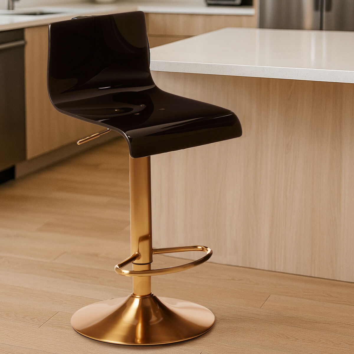 Baina Black Acrylic Seat Bar Stool With Gold Base