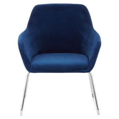 Blue armchair with chrome legs on a white background